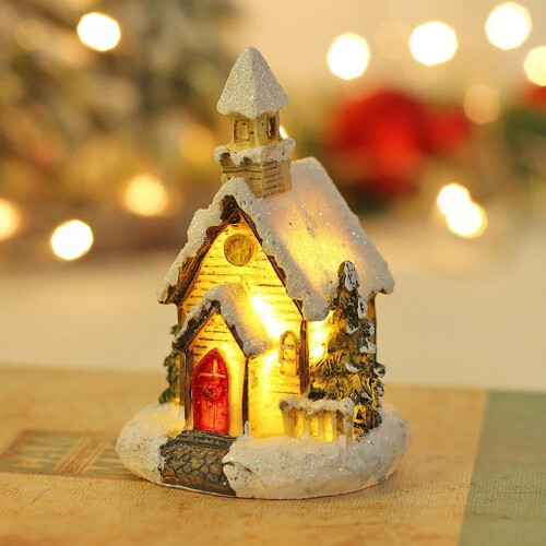 Verlicht kerstdorpje ornament van hars, 11x8x6,7 cm 1