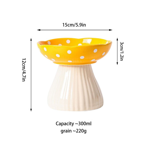 Mushroom Ceramic Elevated Cat Bowl with Polka Dot Design 1