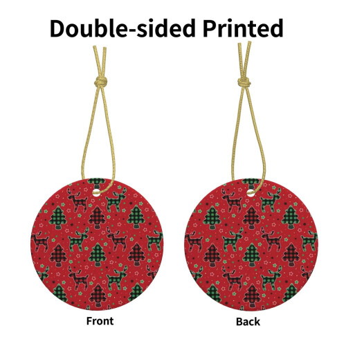 Ceramic Christmas Ornament 2.9" Round Gold String 2