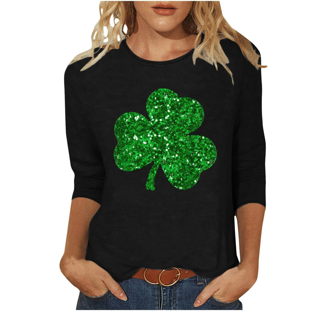 Turquoise Women's 3/4 Sleeve Blouse, Round Neck, Casual- L