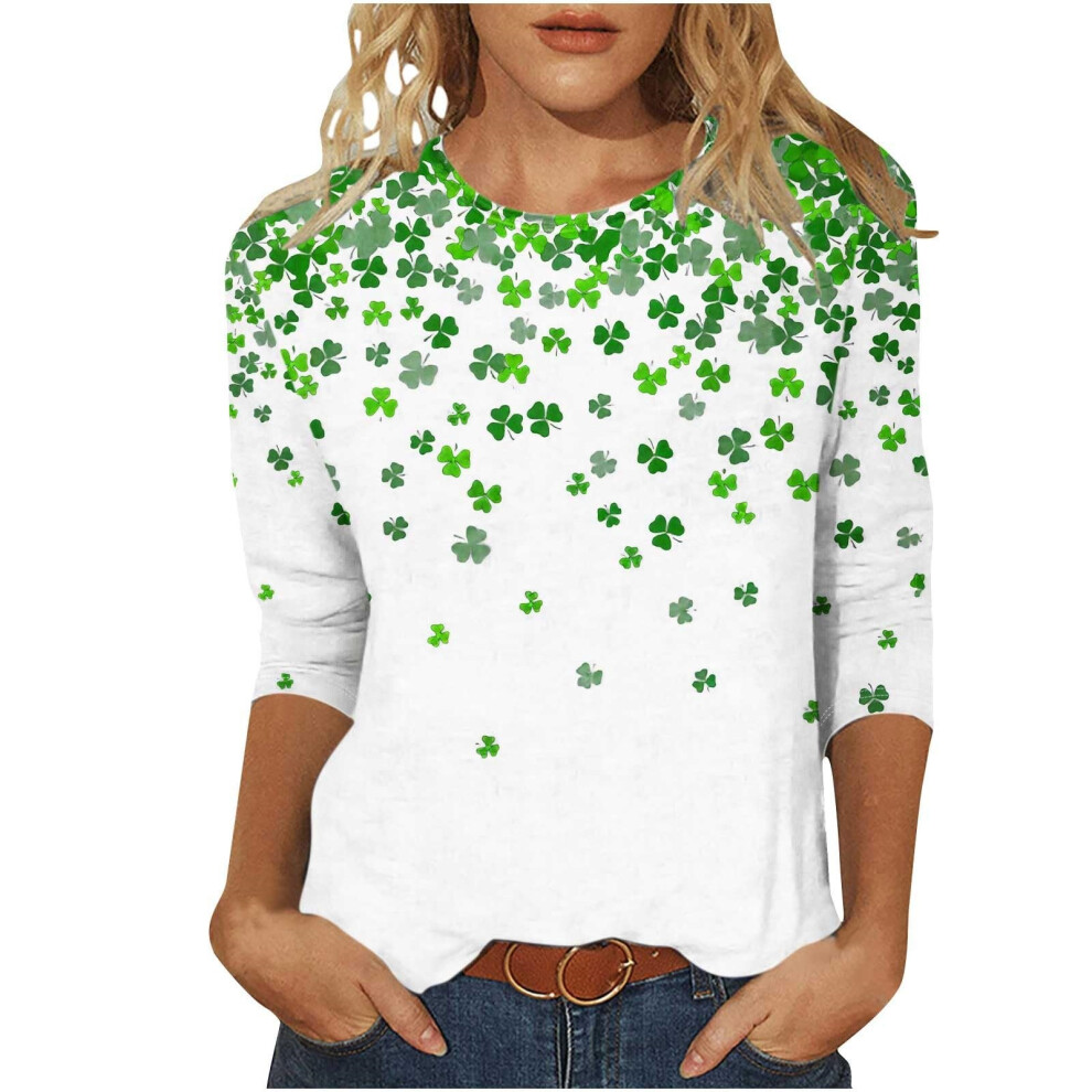Light/Green Women's 3/4 Sleeve Blouse, Round Neck, Casual- Xl