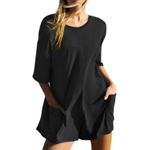 Women Casual Piece Shorts Tshirt Pants Jumpsuit Beach-Black M
