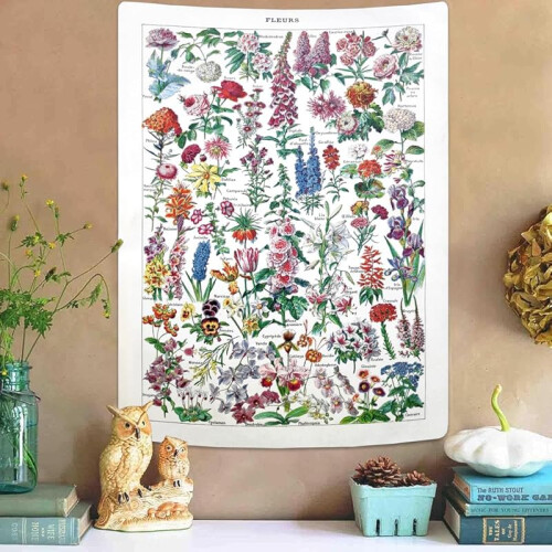 Vintage Floral Tapestry – Ανοιχτό ροζ βοτανικό τοίχο 2