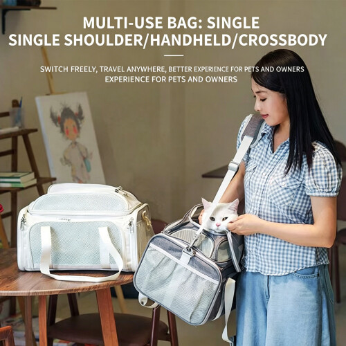 Breathable Meshes Cats Carriers With Detachable Cushions-Grey 2
