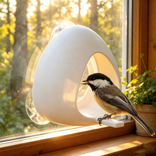 Fenster-Saugnapf-Vogelfutterstation mit transparentem-Weiß 1