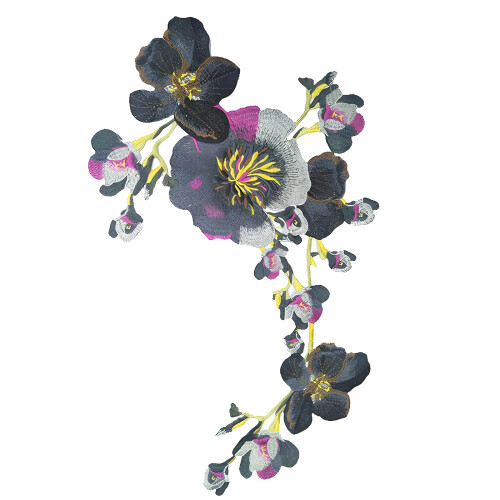 Flower Embroidered Applique Water Soluble Sewing on-Black