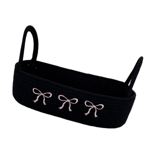 Elegant Handmade Cotton Storage Box Bowknot Top Handle-Black