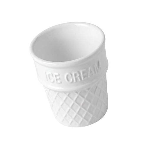Ceramic Treat Cup Ice Cream Cone Shape Bowl Dessert-White