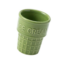 Ceramic Ice Cream Bowl Fun Cone Shape Sundae-Light Green