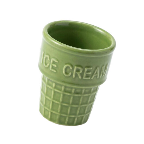 Ceramic Ice Cream Bowl Fun Cone Shape Sundae-Light Green