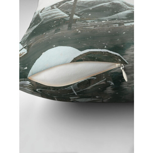 Capa de almofada de linho AIVO Winter Snow Ships 1