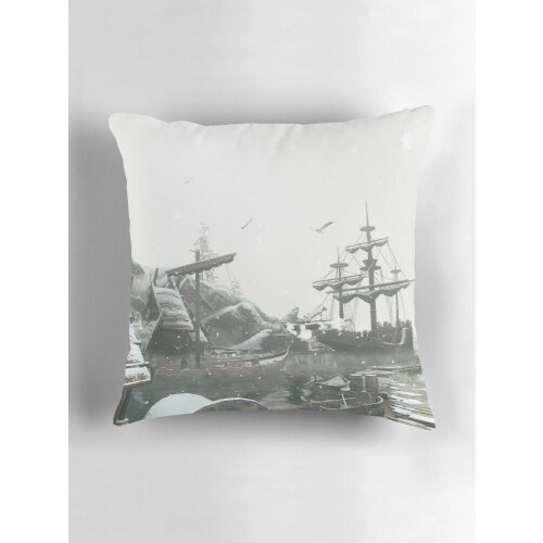 Capa de almofada de linho AIVO Winter Snow Ships 2