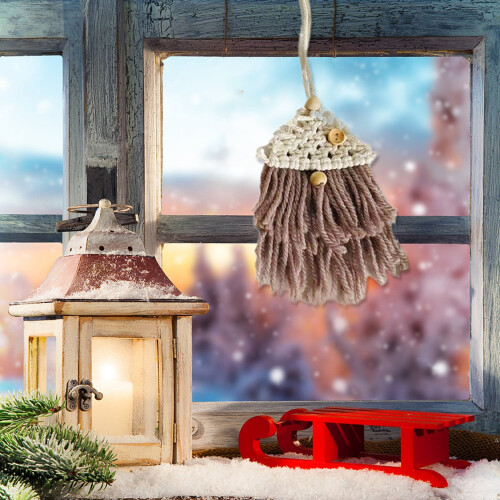 Macrame Santa Wall Hanging Ornament Brown Cotton 1