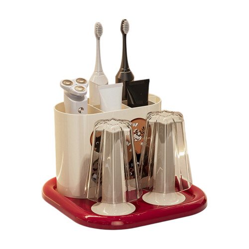 Classical Retro Toothbrush And Toothpaste Holder With-Red