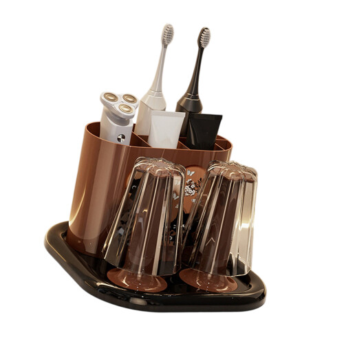 Practical Toothbrush Stand With Rinsing Cup Toothpaste-Black