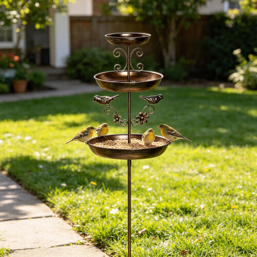 Station traditionnelle d'alimentation de la faune en bronze avec 2