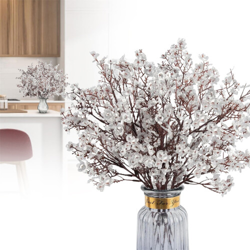 Gypsophila artificiale e stelo di fiore di ciliegio, bianco 1