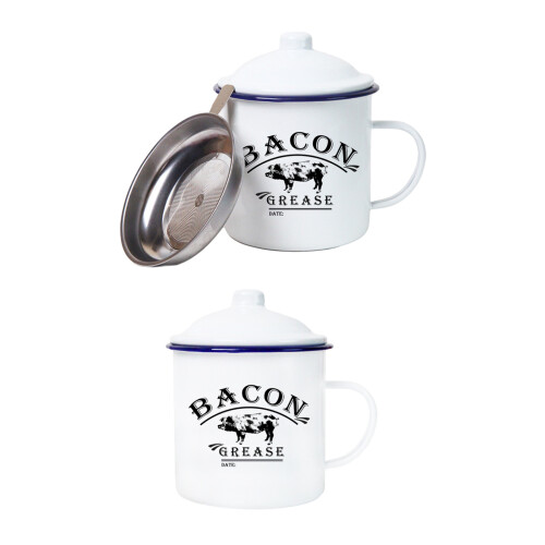 Klassisches Schweineölglas aus weißer Emaille mit-Set 2 2