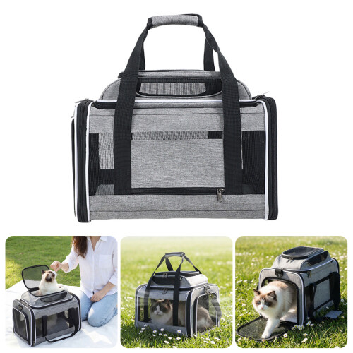 Light Weight Foldable Cats And Dog Carriers Comfortable-Grey 2