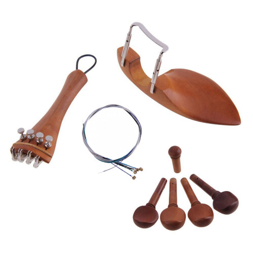 1 Set Chin Rest Tailpiece Fine Tuner Tuning Peg Tailgut Endpin Strings Kit & 1 Set 4/4 Maple Bridge 1
