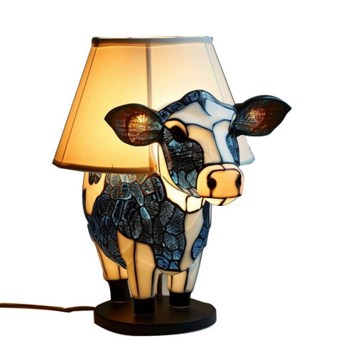 Vintage Cow Resin Table Lamp – USB LED, 18 cm 1