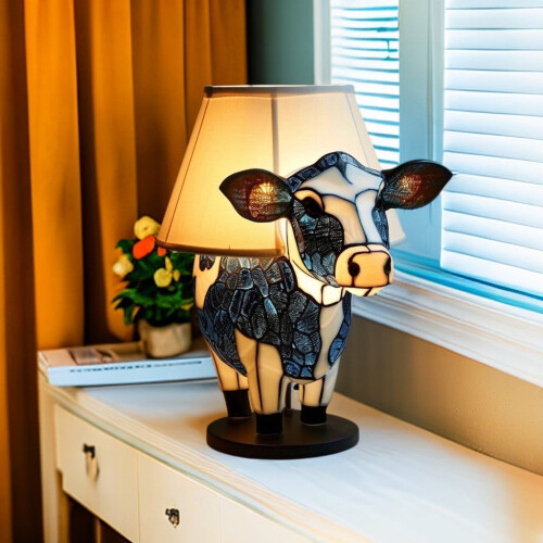 Vintage Cow Resin Table Lamp – USB LED, 18 cm 2