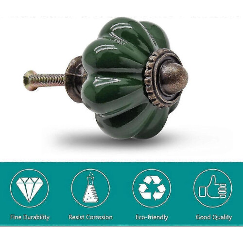 4pcs Grass Green Pumpkin Vintage Ceramic Cabinet Knobs, Vintage Drawer Pulls and 2