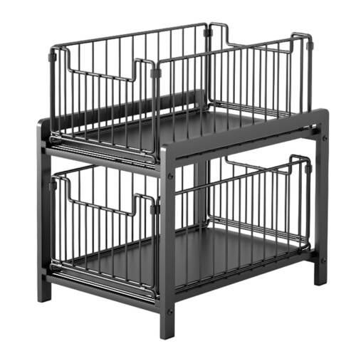 Pull Out Near Sink Storage With 2 Moving Baskets Strong-Black