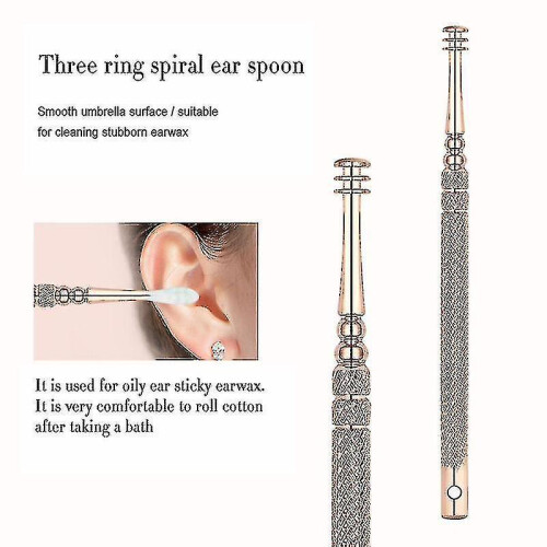 (6 PCS Ear Picks Silver) Creative Spring Ear Wax Cleaneing Tool Set Double-ended Stainless Steel Ear Pick 2