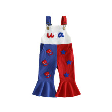 (18-24 Months, Multicolor) 4th of July Jumpsuit for Toddler Girls Star Letters Embroidery Sleeveless Bell Bottom Waffle Knit Overall Pants