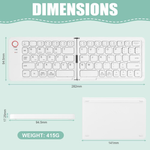 Aolsop Foldable Bluetooth Keyboard with Numeric Keypad - Portable Pocket-Sized Wireless Keyboard for iOS, Android & Windows - White 1