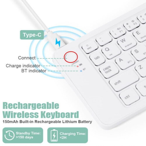 Aolsop Foldable Bluetooth Keyboard with Numeric Keypad - Portable Pocket-Sized Wireless Keyboard for iOS, Android & Windows - White 2