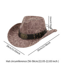 (56cm To 58cm, Khaki) Cowboy Hat for Women and Men PU Leather for Camping Street Stage Performance Khaki
