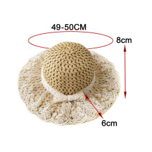 (for Kids, Beige) Straw Hats Sun Visor Bow Lace Cap Beach Hats for Vacation Camping Trips for Adults