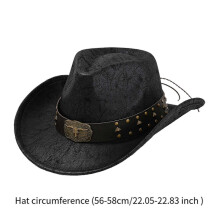 (56cm To 58cm, Black) Cowboy Hat for Women and Men PU Leather for Camping Street Stage Performance Khaki