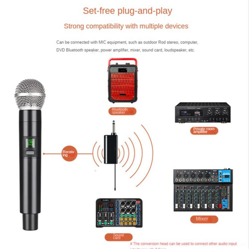 2X Wireless Microphone Professional UHF Recording Karaoke Handheld 1 Channel Lithium Battery 2