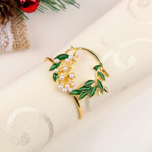 Napkin Ring Golden Pearl Flower Napkin Rings Set of 12 Metal Napkin Holder for Wedding Party Dinner Table Decoration
