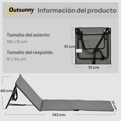 Outsunny Esterillas de Playa Gris 142 x 51 x 40 cm 2