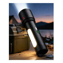 Dreifarbige Taschenlampe mit Leuchtpunktleiste, Wasserdichte Zoom-Taschenlampe, Helle Outdoor-Camping-Suchscheinwerferlampe