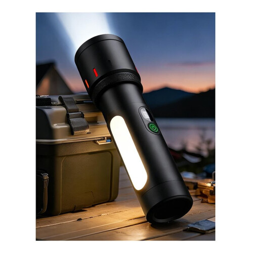 Three-Color Flashlight with Luminous-Point Strip,Waterproof Zoomable Flashlight,Bright Outdoor Camping Searchlight Torch