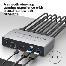 KVM 2.1 Compatível com  8K 2x2, com Duas Entradas e Duas Saídas, Plugue Americano.