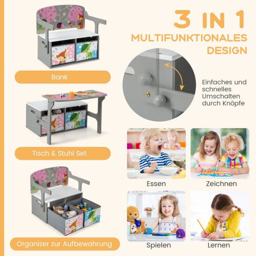 Children's 3-in-1 Table & Chair Set with Storage Bins 2