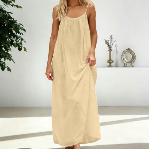 Women's Spaghetti Strap Backless Loose-fitting Resort-brown XL 2
