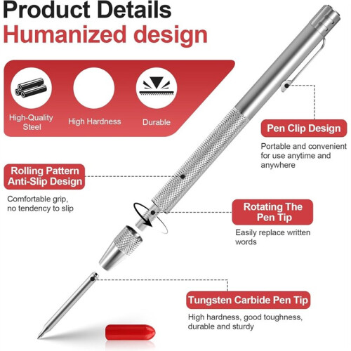 6 Pack TungstenCarbide Scriber Tools Set,with 24 Replacement Tips & 1 Steel Ruler, Magnetic Metal Marking Tools 1