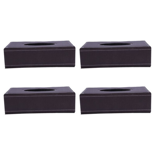 4X Portable Leather Rectangular Tissue Cover Box Holders Case Pumping Paper Hotel Home Car Gift Brown 1