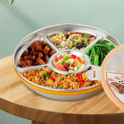 Divided Serving Tray with Lid Snack Fruit Vegetable Tray Stainless Steel 5 Compartments Platter Snackle Boxes Container 1
