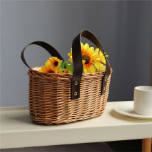 Elegante Cesta de Picnic de Mimbre con Asas Dobles de Cuero, Cesta de Sauce Hecha A Mano para Diversas Ocasiones