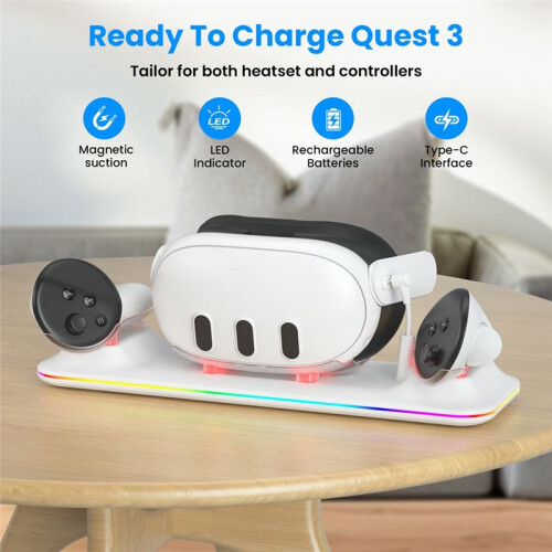 Wireless Charging Dock for Meta Quest 3/Meta 3 VR Multi-Function Magnetic Suction RGB Light Wireless Charging Adapter C 2
