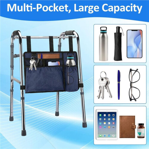 Walker Bag Basket with Cup Holder for Folding Walker Accessories for Seniors Elderly, Handicap, Foldable 2