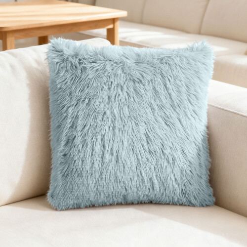 Faux Furs Decorative Pillow Case No Filling Solid-silver gray 2